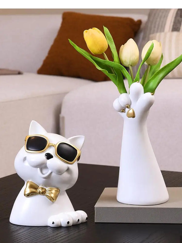 Resin Cute Cat Paw Vase Animal Sculpture
