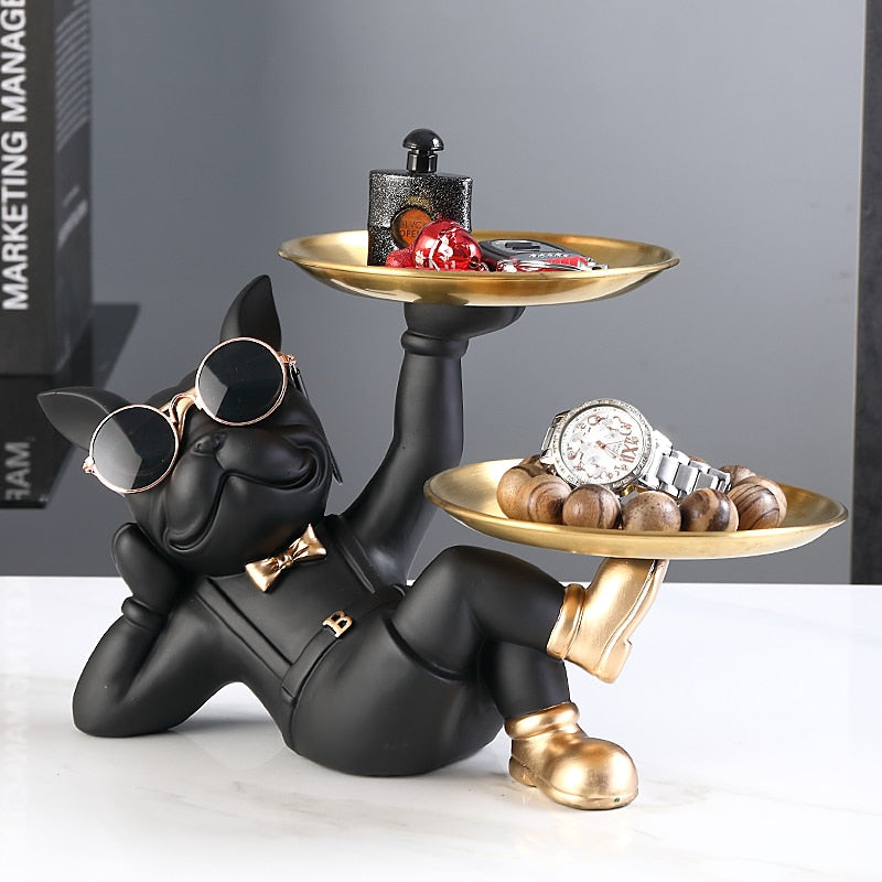 Lying Black French Bulldog Butler Sculpture