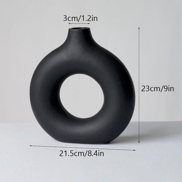 Black/White Circular Hollow Ceramic Vase