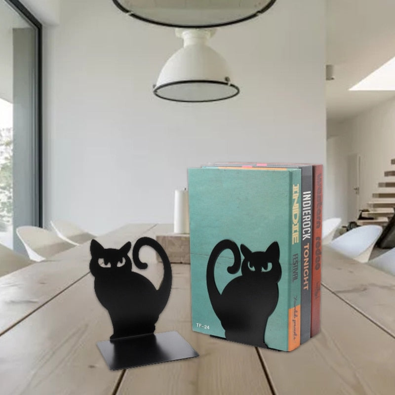 1 Pair Black Cute Cat Metal Book Holders