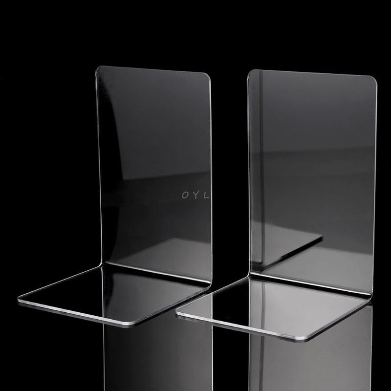 2Pcs Clear Acrylic Bookends L-shaped Desk Organizer