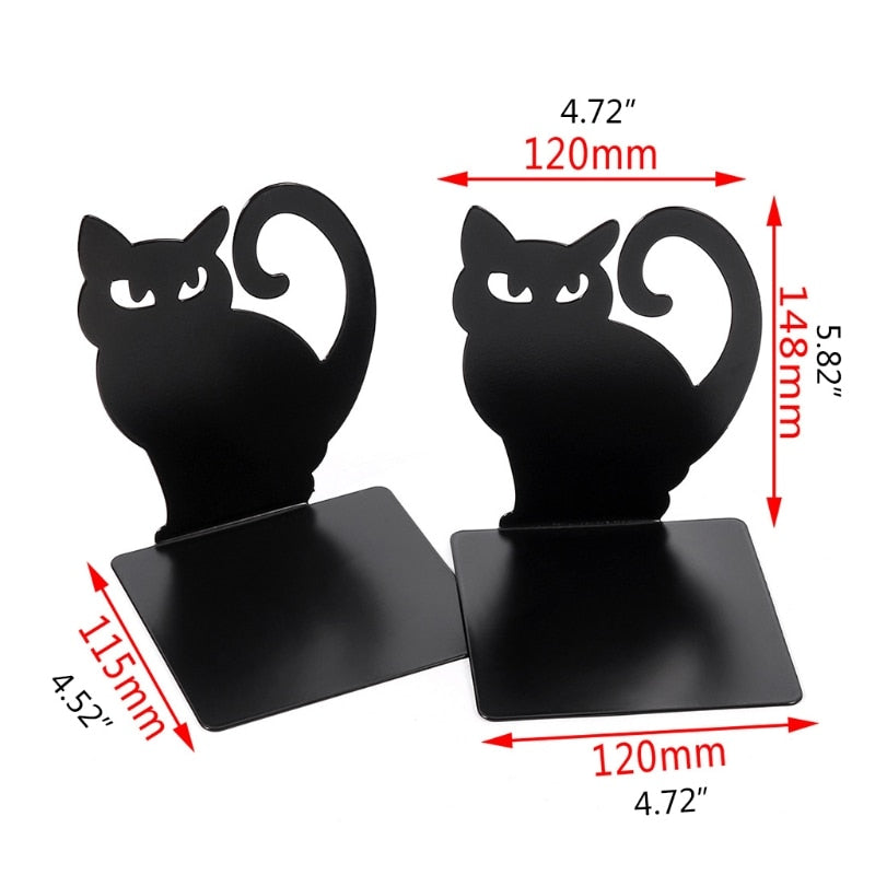 1 Pair Black Cute Cat Metal Book Holders