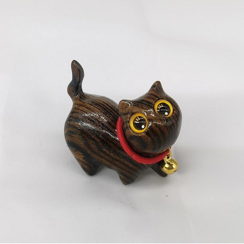 Cute Wood Carving Kawaii Cat Sculpture