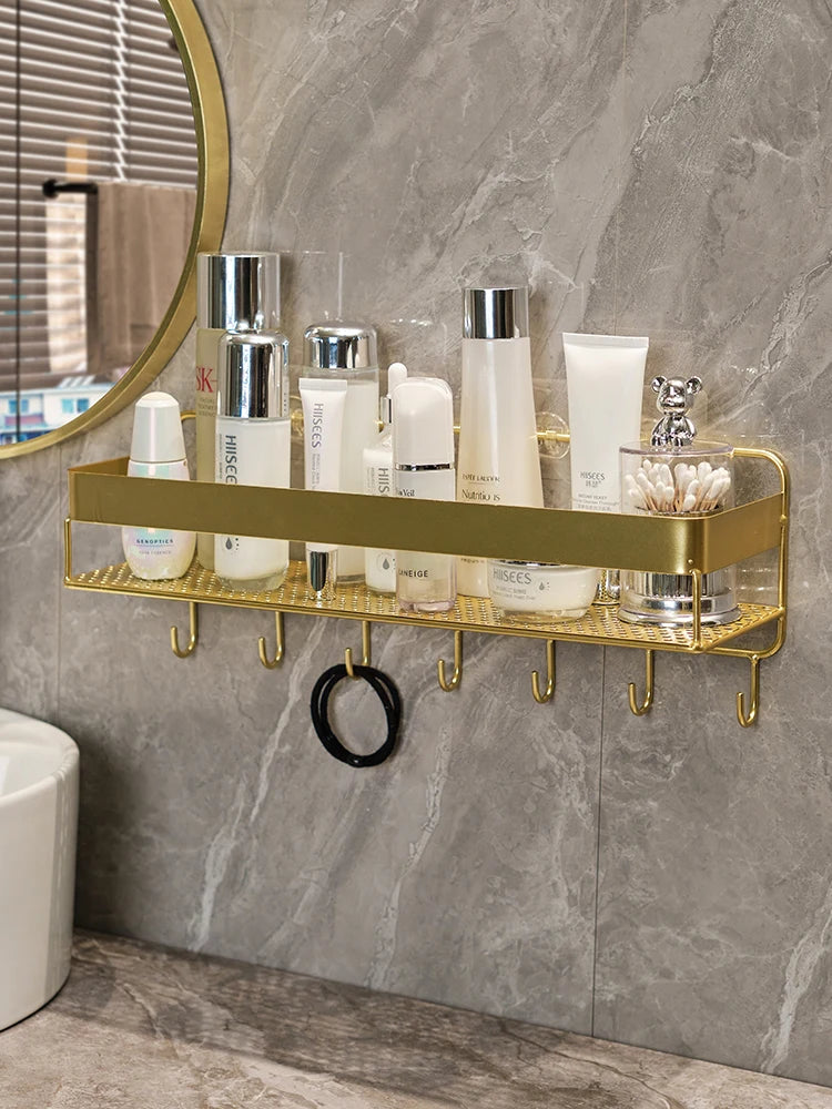 Gold storage rack wall-mounted bathroom Shelves