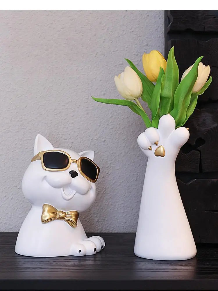 Resin Cute Cat Paw Vase Animal Sculpture