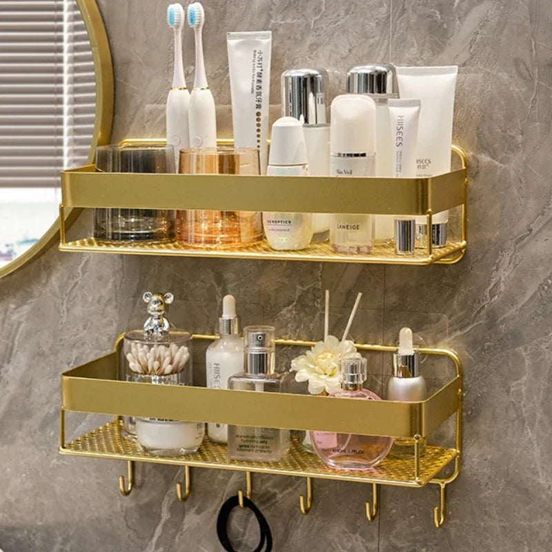 Gold storage rack wall-mounted bathroom Shelves