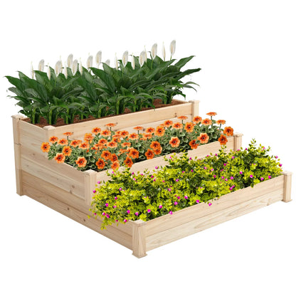 New 3-Tier Raised Garden Bed With 3 Growth Areas Solid Wood Garden Box