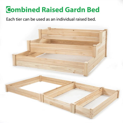 New 3-Tier Raised Garden Bed With 3 Growth Areas Solid Wood Garden Box