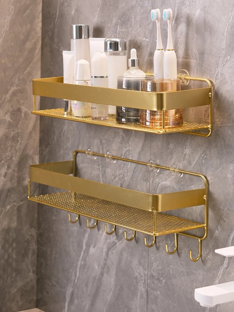 Gold storage rack wall-mounted bathroom Shelves