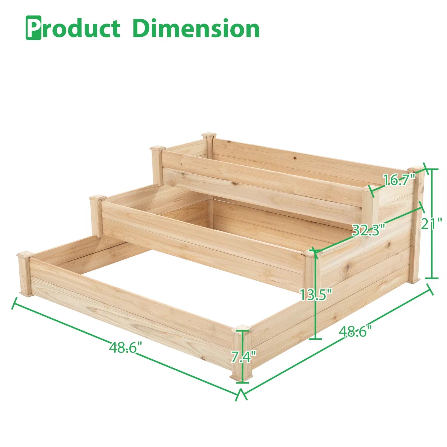 New 3-Tier Raised Garden Bed With 3 Growth Areas Solid Wood Garden Box