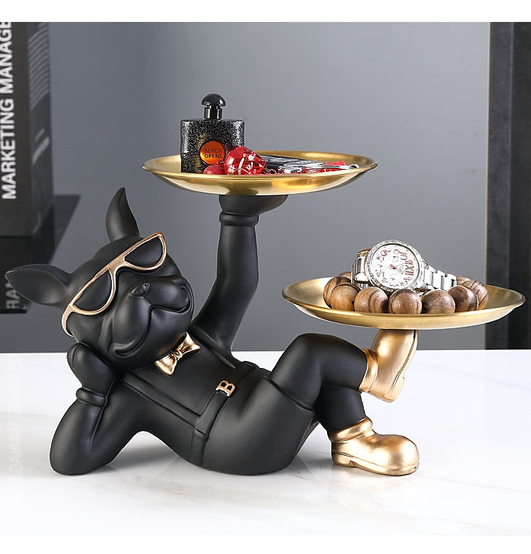Lying Black French Bulldog Butler Sculpture